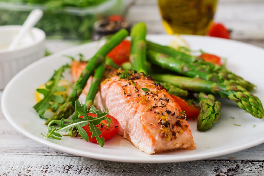 Salmon and asparagus. Real food for health